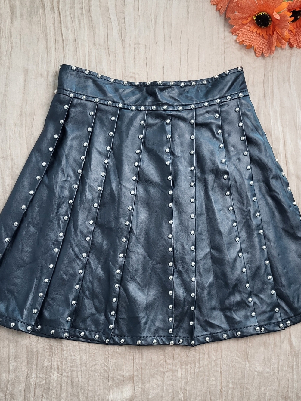 Kiwi Black Faux Leather Studded Circle Skirt